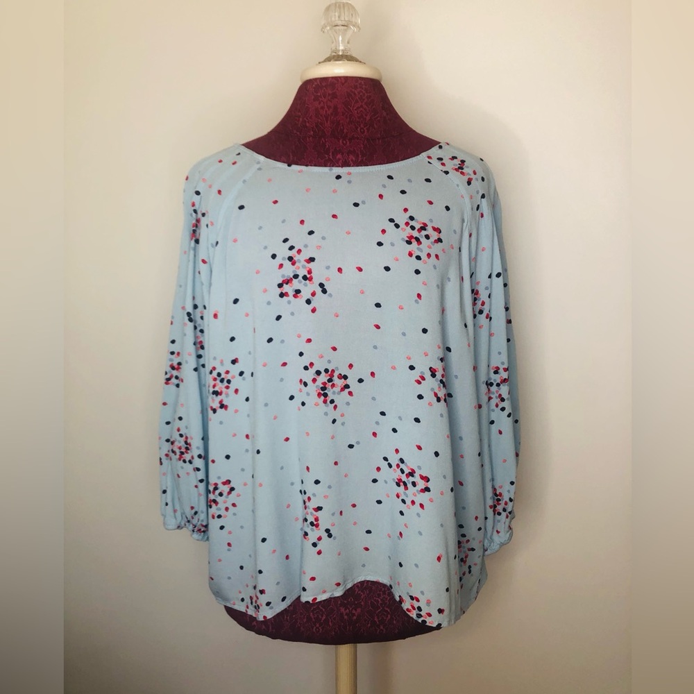 a.n.a. 3/4 sleeve top.  Light blue with multi colored dots Size …